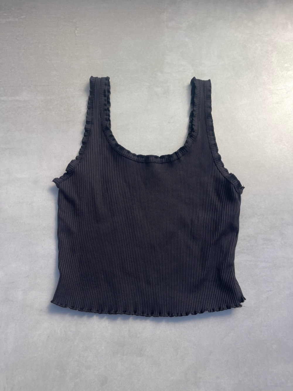Bershka Black Ruffle Edge Ribbed Tank Top